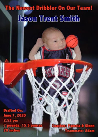 Baby Sports Photo Birth Announcement, Basketball