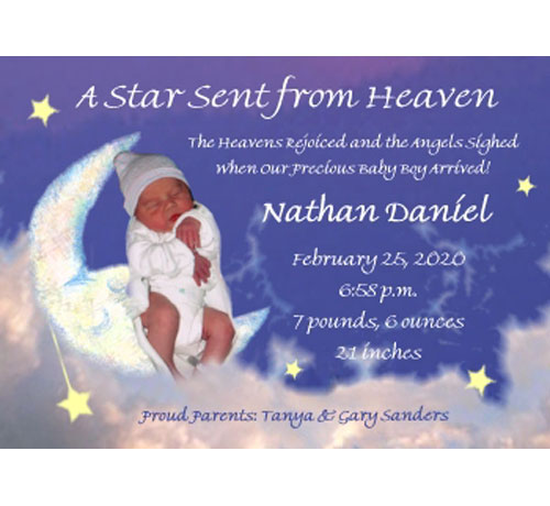 Baby Moon and Stars Birth Announcement, Boy