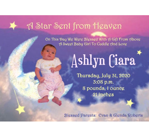 Baby Moon and Stars Birth Announcement, Girl