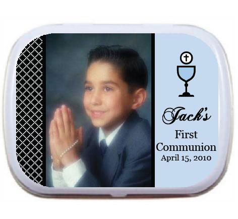 A First Communion Mint Tin in Blue