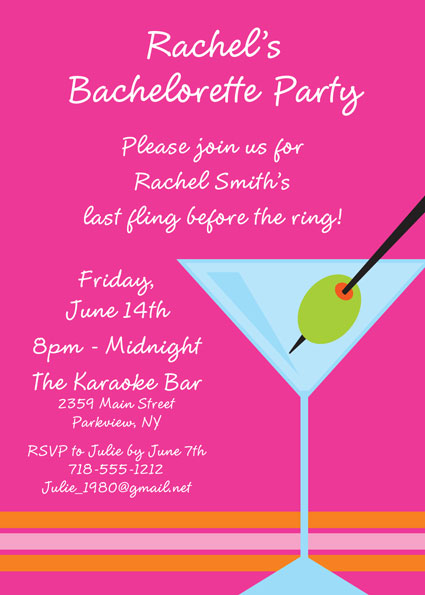 Bachelorette Martini Invitation