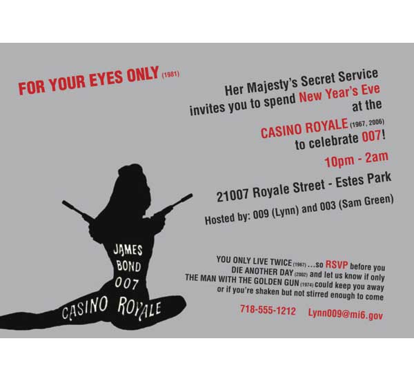 Casino Royale 007 Bond Invitation