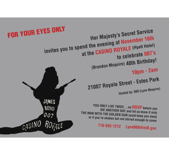 Casino Royale Bond 007 Theme Invitation