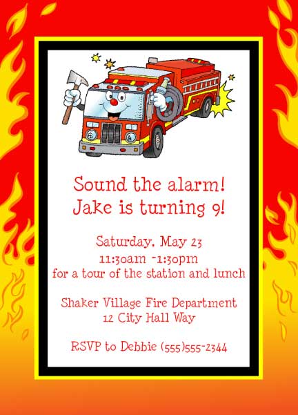 Firefighter Kids Birthday Invitation