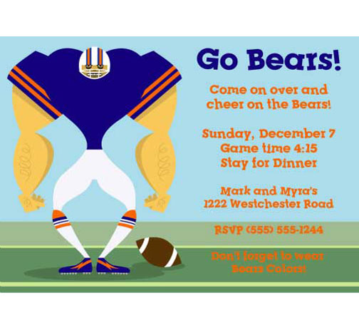 Chicago Bears Party Invitation