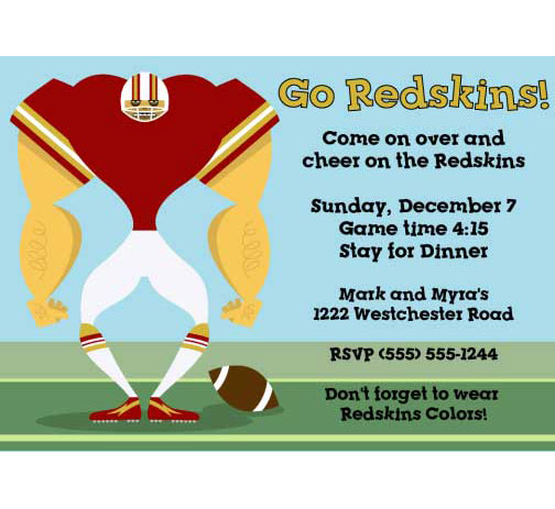 Washington Redskins Party Invitation