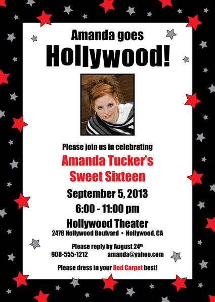 Hollywood Star Birthday Party Photo Invitation