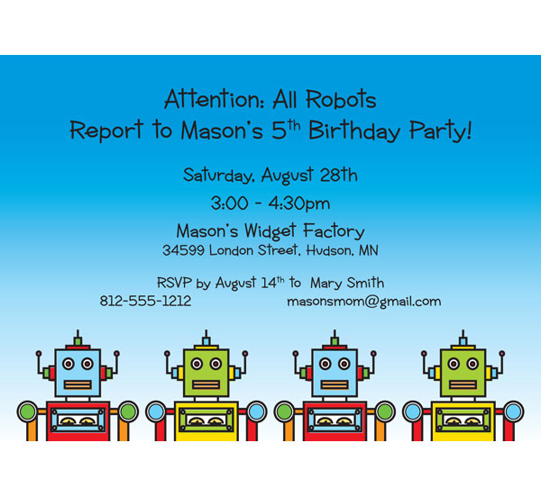 Robot Kids Theme Birthday Invitation