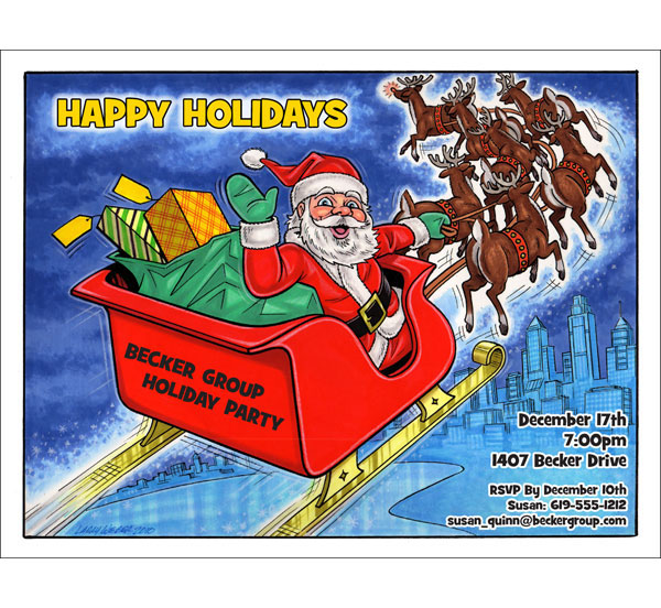 Christmas Caricature Invitation or Holiday Card, Santa