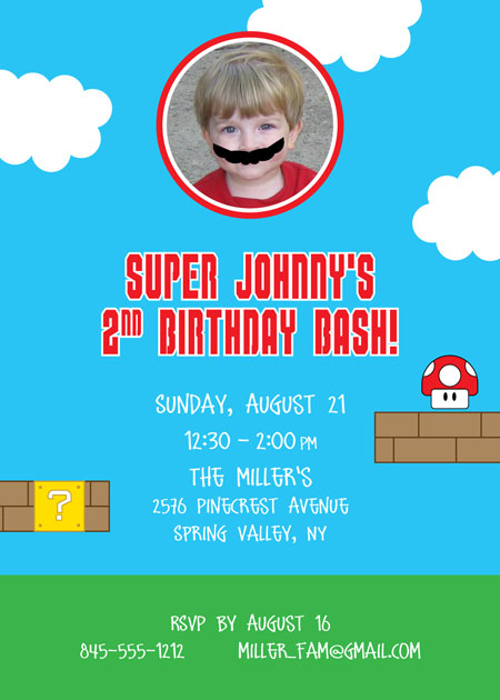Birthday Super Mario Brothers Invitation