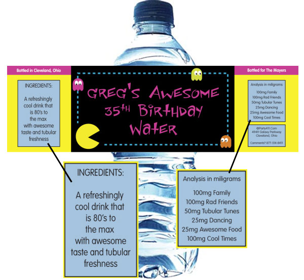 80s Water Bottle Label