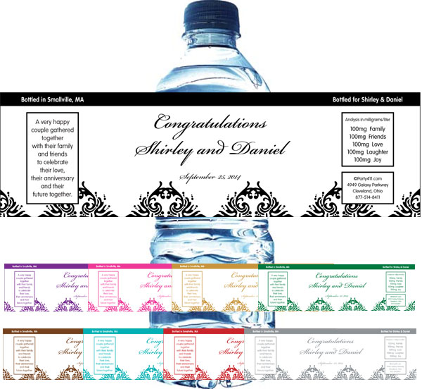 Classic Damask Water Bottle Label