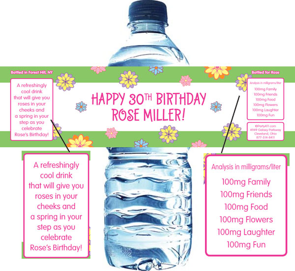 Flower Theme Water Bottle Label