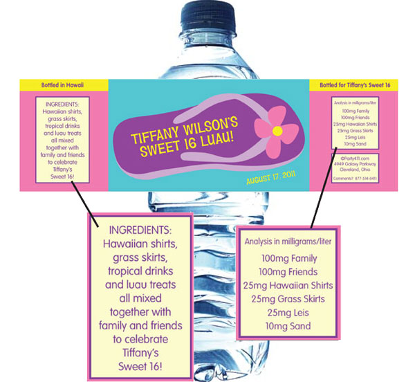 Flip Flop Theme Water Bottle Label