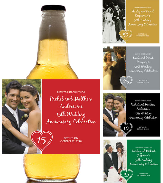 Anniversary Heart Photo Theme Beer Bottle Label