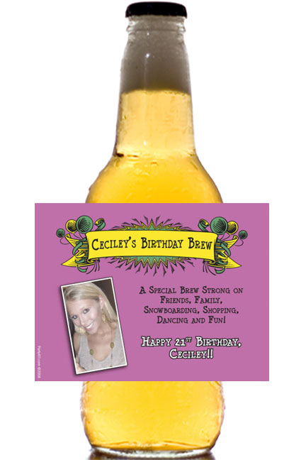 Birthday Balloons Purple Bottle Label, Beer