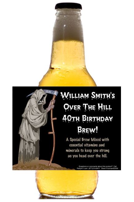 Over The Hill Grim Reaper Theme Beer Bottle Label