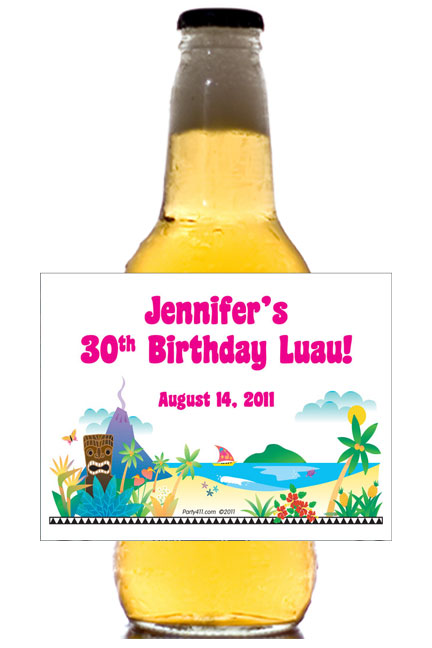 Luau Beach Theme Beer Bottle Label