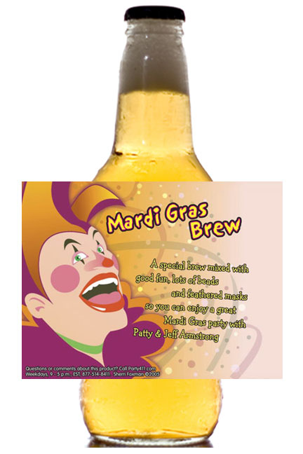 Mardi Gras Laughing Jester Beer Bottle Label