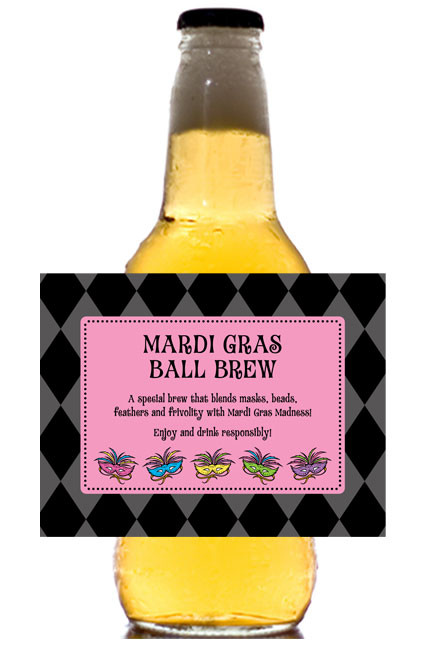 Mardi Gras Masks Theme Beer Bottle Label
