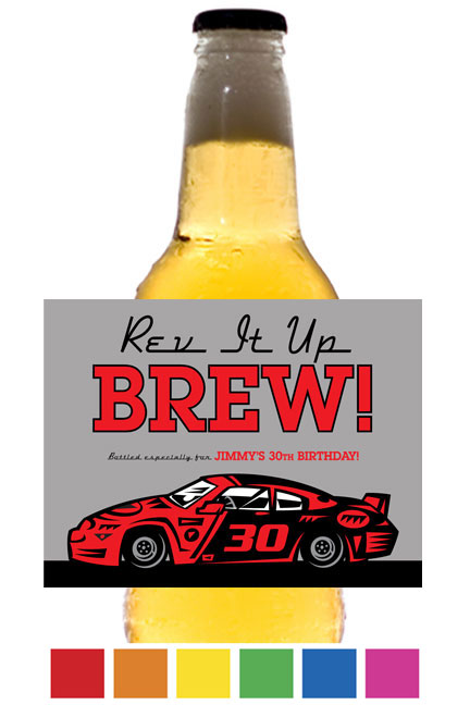 Race Car Theme Beer Bottle Label