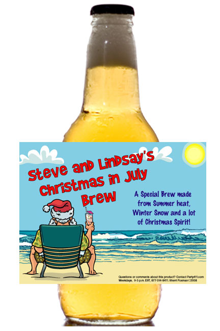 Christmas in July Theme Beer Bottle Label