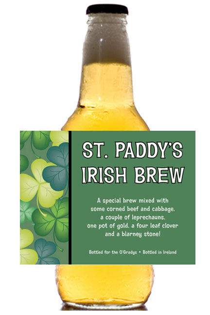 St. Patrick's Day Green Shamrocks Theme Bottle Label, Beer