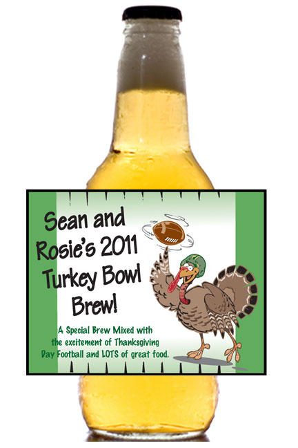 Thanksgiving Turkeybowl Theme Beer Bottle Label