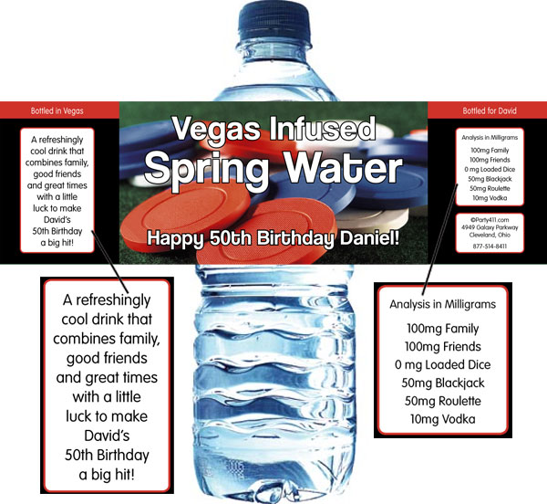 Casino Chips Theme Water Bottle Label