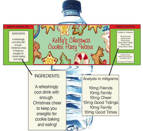Christmas Cookies Water Bottle Label