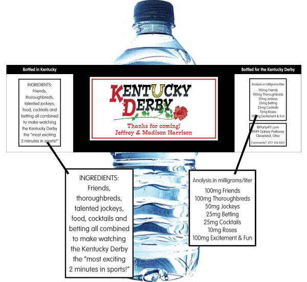 Kentucky Derby Party Theme Bottle Label, Water