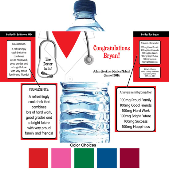 Graduation Doctor's Coat Theme Water Bottle Label