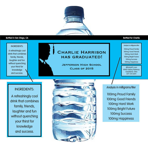 Graduation For Him Theme Water Bottle Label