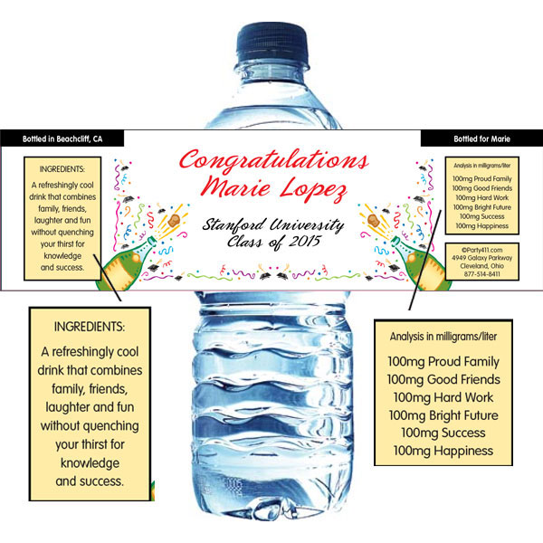 Graduation Champagne Theme Water Bottle Label