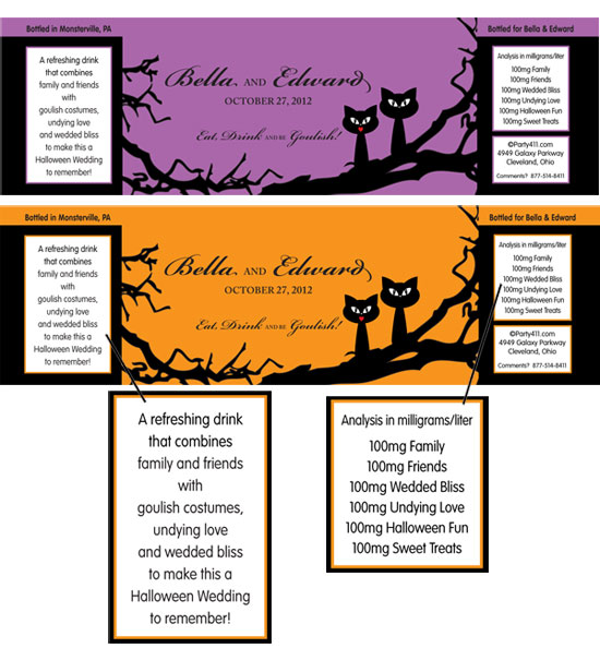 Halloween Wedding Water Bottle Label