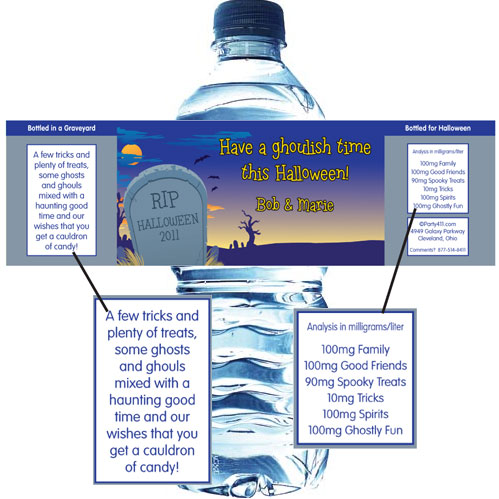 Halloween Graveyard Water Bottle Label