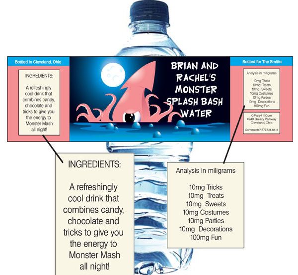 Halloween Sea Creature Water Bottle Label