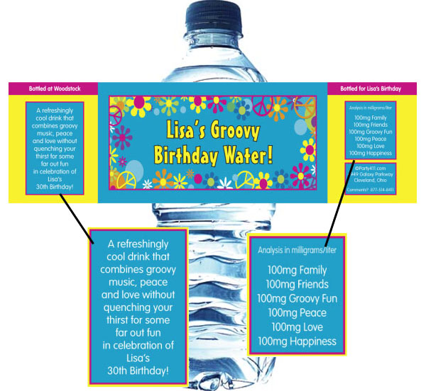 Hippie Retro Water Bottle Label
