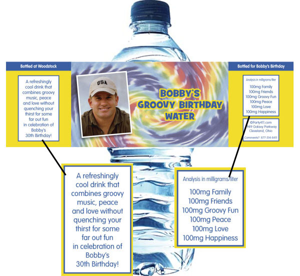 Hippie Tie Dye Photo Water Bottle Label