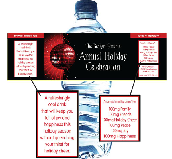 Holiday Party Water Bottle Label