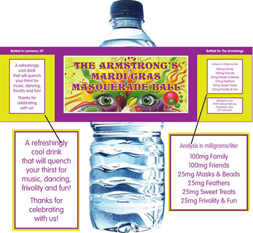 Mardi Gras Masquerade Water Bottle Label