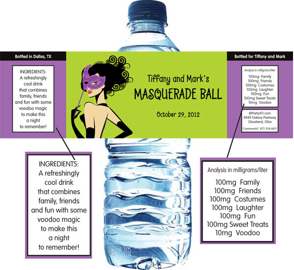 Halloween Masquerade Ball Water Bottle Label