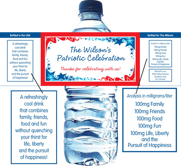 Patriotic Party Water Bottle Label