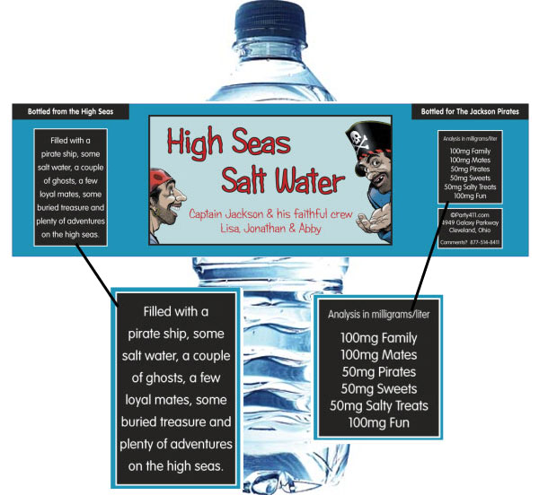 Pirate Theme Water Bottle Label