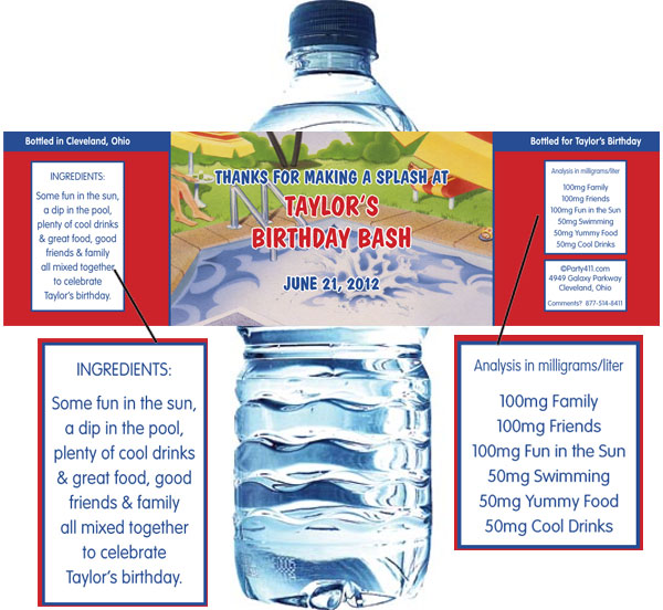 Pool Party Water Bottle Label