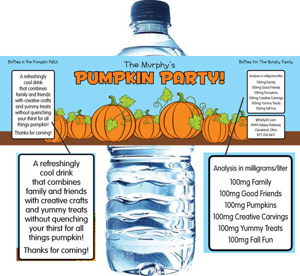 Pumpkin Party Water Bottle Label