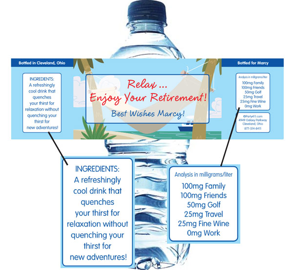 A Retirement Theme Water Bottle Label