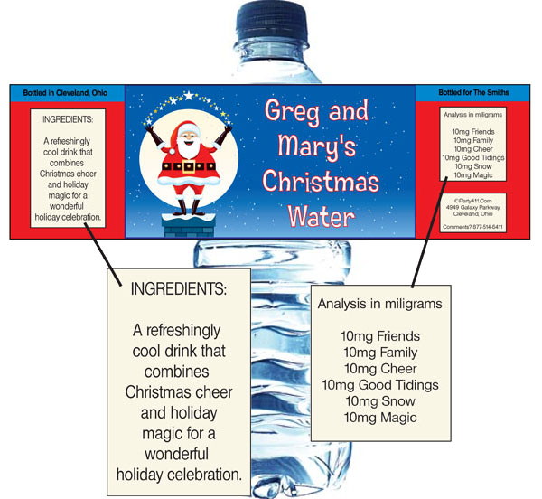 Christmas Santa Magic Water Bottle Label