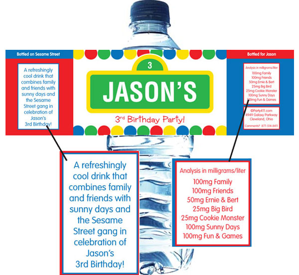 Birthday Sesame Street Theme Water Bottle Label
