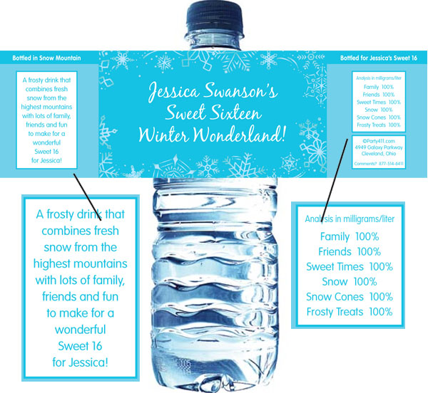 Snow Theme Water Bottle Label